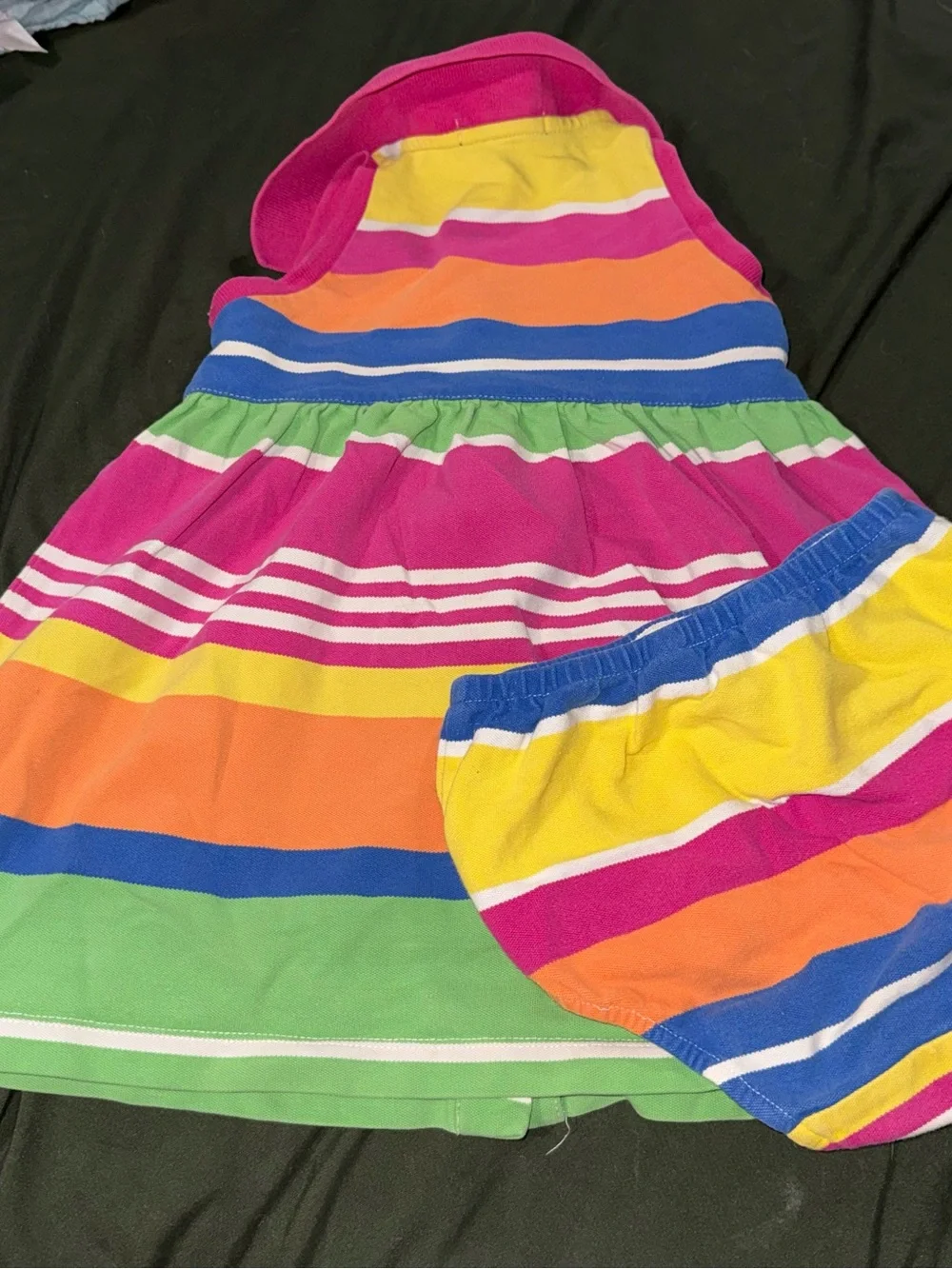 Ralph Lauren Pink, Yellow and Orange Striped Hooded Baby Dress 24m